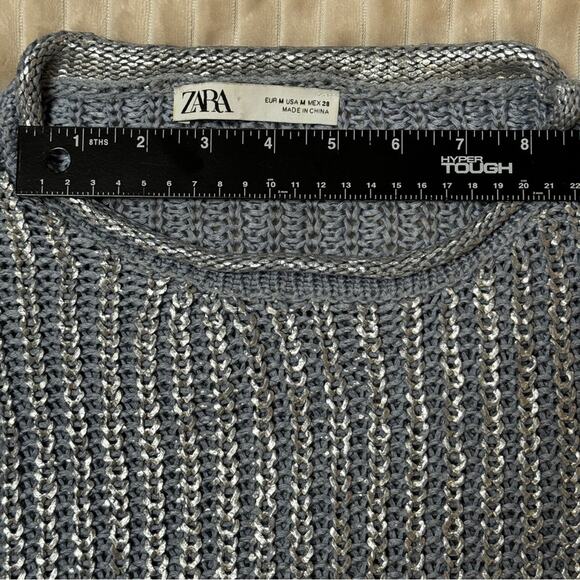 Zara Women’s Crop Sweater Metallic Silver Size Medium - Picture 9 of 12
